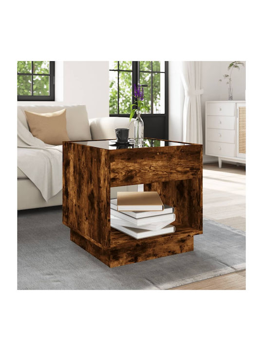 Square Side Table Glass with LED Smoky Oak L50xW50xH50cm.