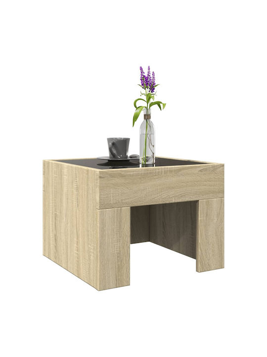 Square Side Table Glass Sonoma Oak M40xW40xH30cm