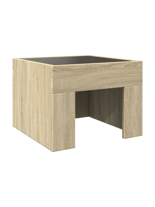 Square Side Table Glass Sonoma Oak M40xW40xH30cm