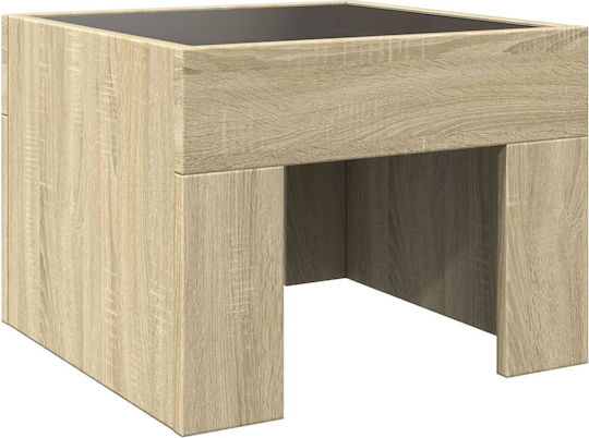 Square Side Table Glass Sonoma Oak M40xW40xH30cm