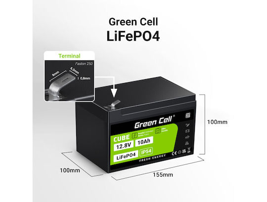 Green Cell Μπαταρία Λιθίου-Φωσφόρου 10Ah 12.8V 128Wh