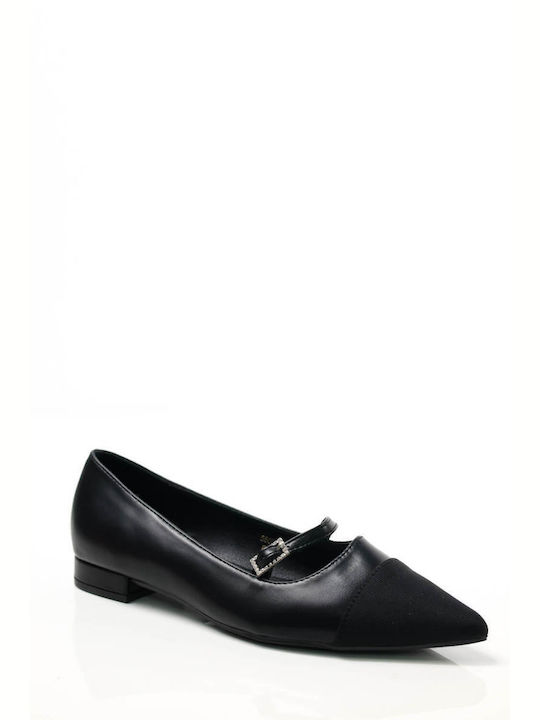 Ligglo Fabric Pointy Ballerinas with Strap Black