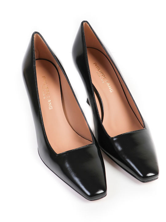 Philippe Lang Leder Pumps mit mittelhohem Absatz Schwarz