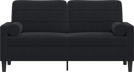 Canapea Cu Două Locuri Din Catifea Neagră Cu Perne Decorative 157x77x80cm
