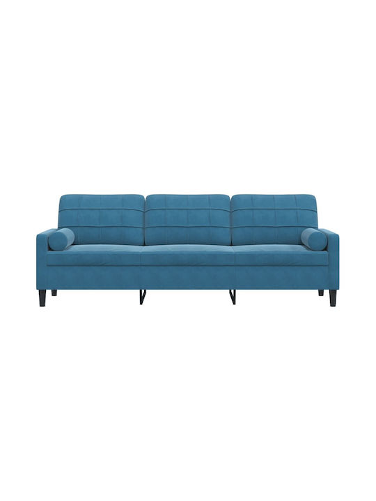 Dreisitzer Sofa Samt Blau mit Dekokissen 226x77x80cm