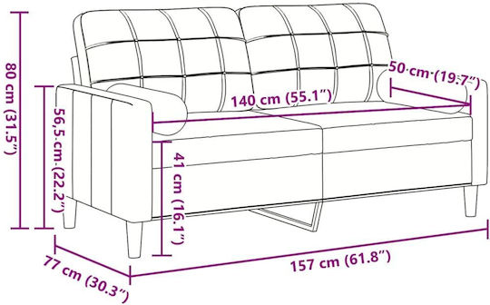 Two-Seater Couch Velvet Pink 157x77x80cm