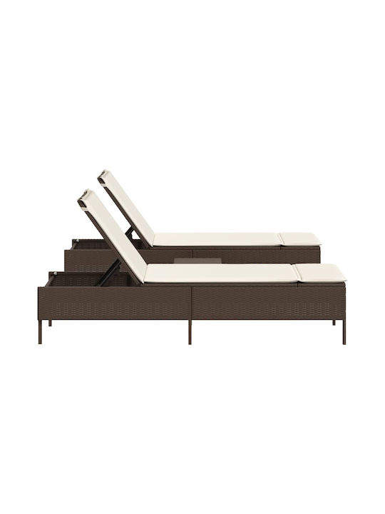 Șezlong Rattan cu Pernă Maro cu Masă 3 bucăți 198x55x39cm