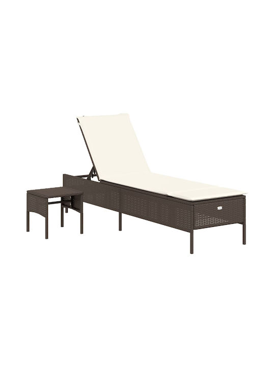 Șezlong Rattan cu Pernă Maro cu Masă 3 bucăți 198x55x39cm