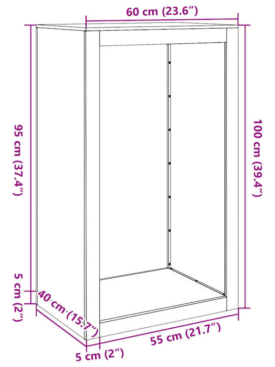 vidaXL Металик Рафт Съхранение на Дърва 60x40x100см Сив