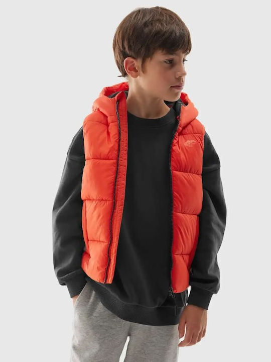 Waterproof Kids' Quilted Jacket Sleeveless with Hood Orange