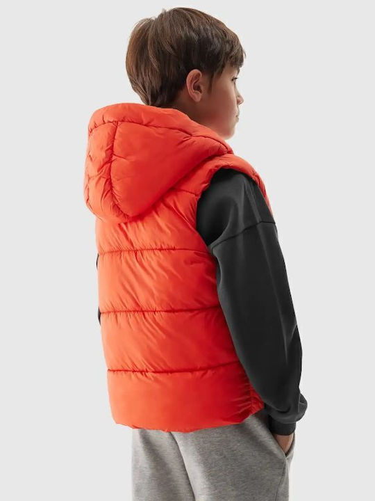 Waterproof Kids' Quilted Jacket Sleeveless with Hood Orange