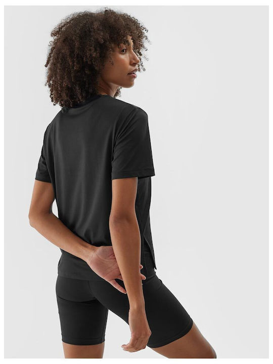 4F Damen Sportliches Bluse Kurzärmelig Schwarz