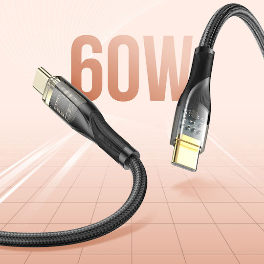 XO Braided USB 2.0 Cable USB-C male - USB-C 60W PD Μαύρο 1m 16.005.0282