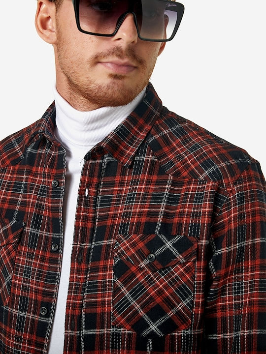 Brokers Jeans Men's Shirt Cotton Checked Red