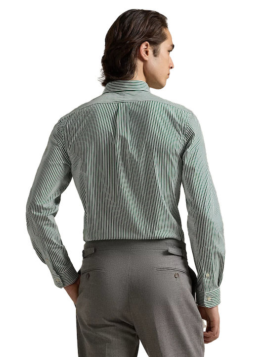 Long-sleeved Cotton Shirt Striped Green