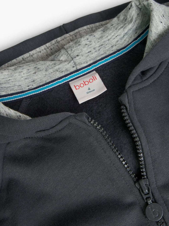 Kids Sweatshirt Cardigan Fleece with Hood Dark Grey