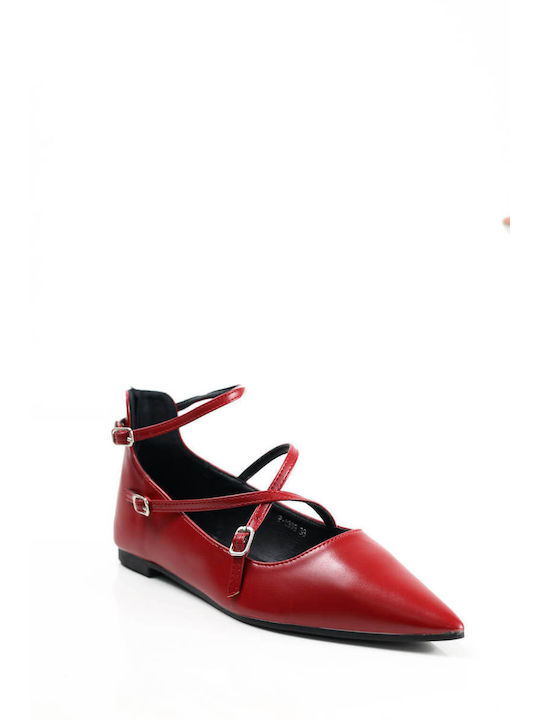 Ligglo Damen Ballerinas Spitz zulaufend mit Riemen in Rot Farbe