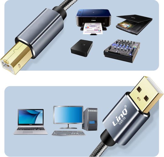 LinQ USB 2.0 Кабел USB-A мъжки - USB-B мъжки Черен 3м U2330