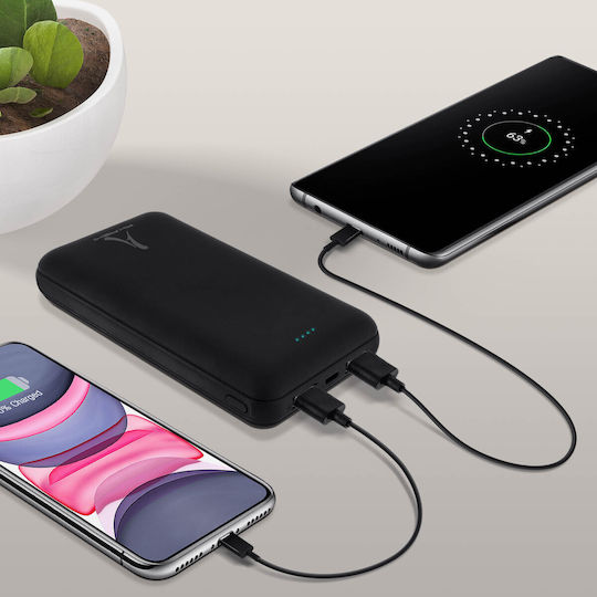 Akashi ALTPB20COMPBL Power Bank 20000mAh 18W mit 2 USB-A Anschlüssen und USB-C Anschluss Schwarz
