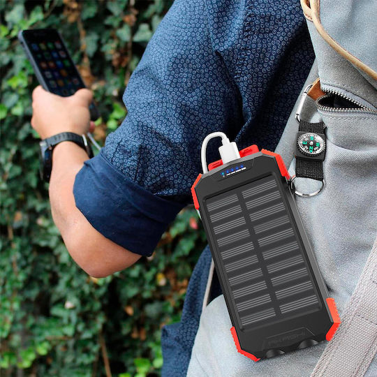 Akashi ALTPB10WIRLSOLAR Ηλιακό Power Bank 10000mAh με 2 Θύρες USB-A και Θύρα USB-C Μαύρο