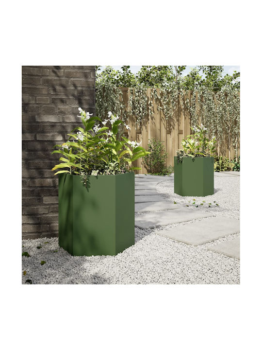 vidaXL Set 2 Planters Metal Olive Green