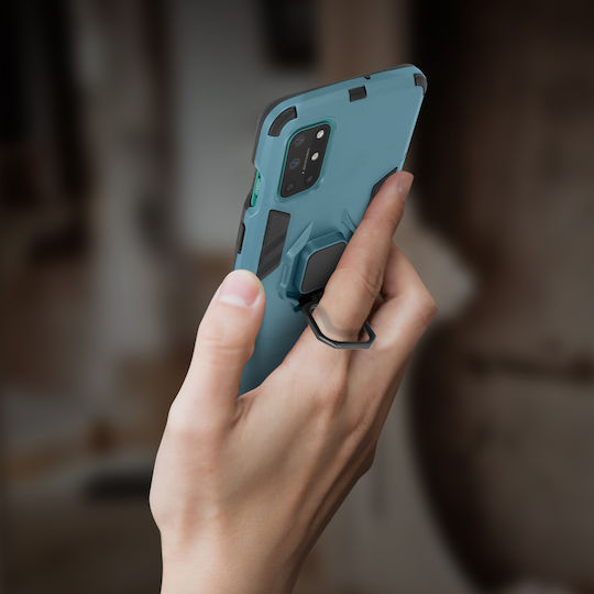 Oneplus 8t Hybrid Stoßfeste Hülle Metallischer Ringständer Blau