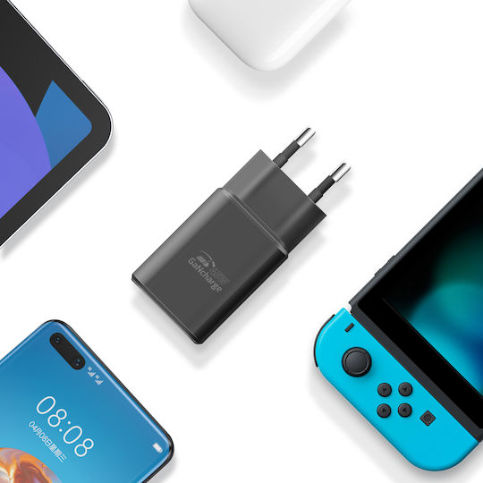 Swissten Φορτιστής Χωρίς Καλώδιο GaN με Θύρα USB-A και Θύρα USB-C 45W Power Delivery / Quick Charge 3.0 Μαύρος (22071310)