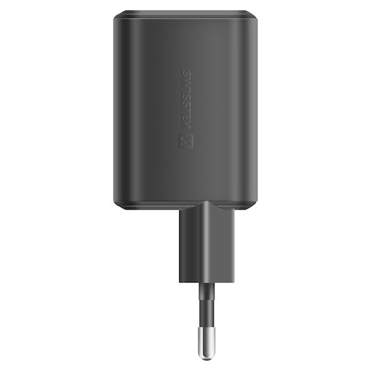 Swissten Φορτιστής Χωρίς Καλώδιο GaN με Θύρα USB-A και 2 Θύρες USB-C 65W Power Delivery Μαύρος (22071410)