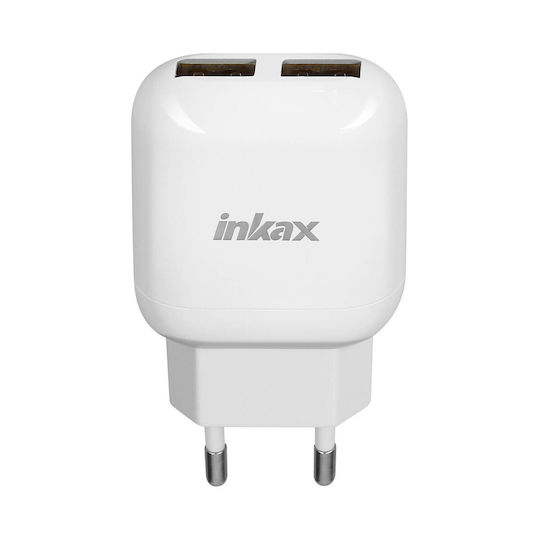 Inkax Φορτιστής Χωρίς Καλώδιο με 2 Θύρες USB-A Λευκός (CD-125)