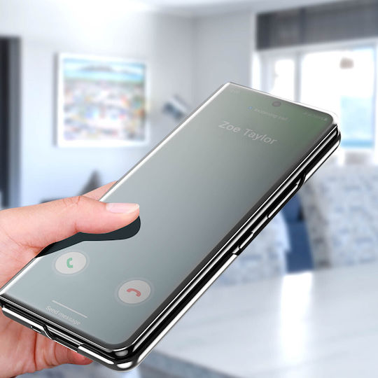 Калъф Clear View за Samsung Galaxy Z Fold 4, огледален капак, стойка за видео, черен