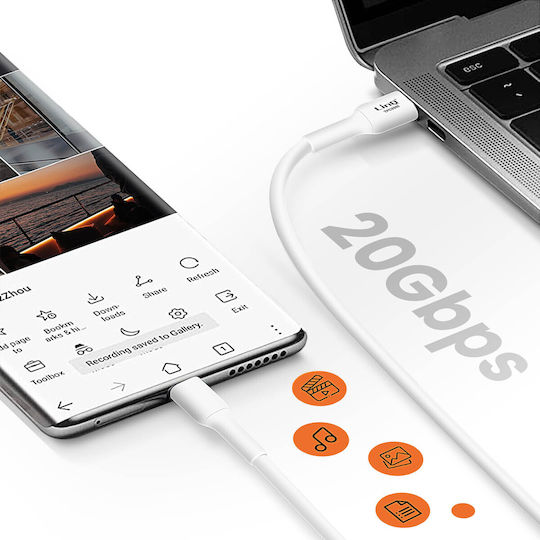 LinQ Cablu USB 2.0 USB-C Masculin - USB-C 100W PD Alb 1.5m TPC9999
