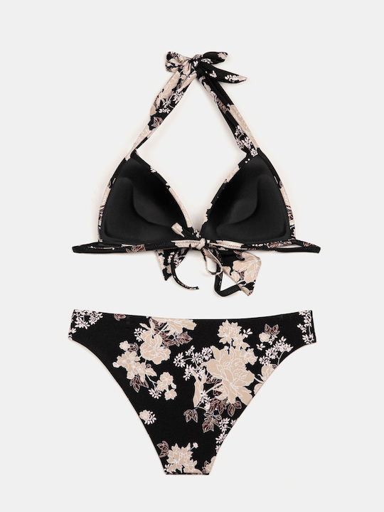 Push Up Triangle Bikini Set with Bow Peony Peony