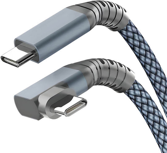 3M Ъгъл (90°) Плетен USB 2.0 Кабел USB-C Мъжки - USB-C 100W Захранване (PD) Сив 3м DATA-20G4K-C2C-300