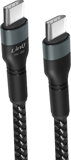 LinQ Braided USB 2.0 Cable USB-C male - USB-C 60W PD Μαύρο 1.8m TPC120