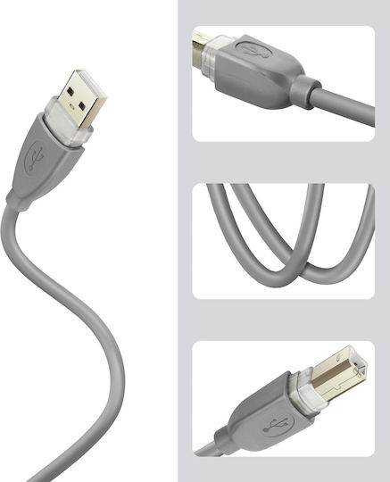 LinQ USB 2.0 Cable USB-A male - USB-B male Γκρι 3m U3MB