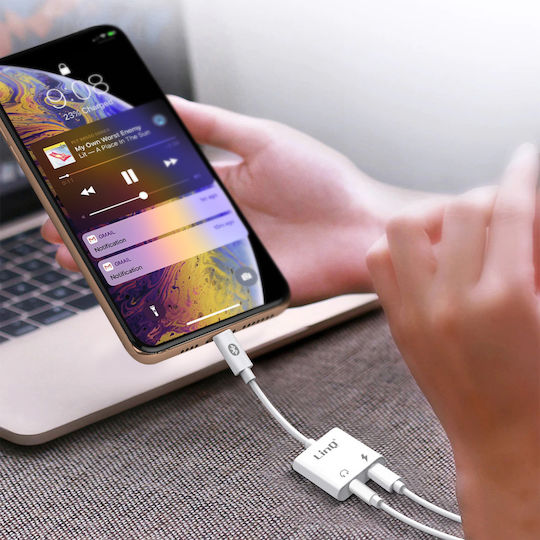 LinQ Конвертор Lightning Мъжки в 3.5mm / Lightning Женски Бял 1 Брой IP7933