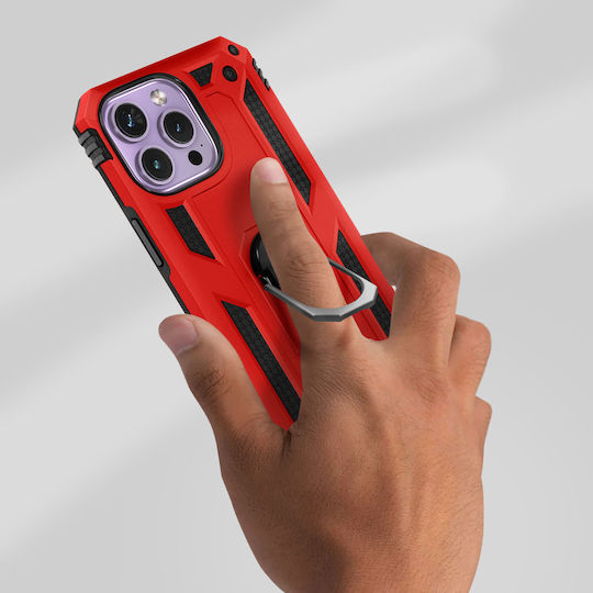 Iphone 14 Pro Case Hybrid Shockproof Video Stand Ring Red
