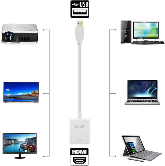LinQ Конвертор USB-A Мъжки към HDMI Женски Сребрист 1 Брой U3-HD260