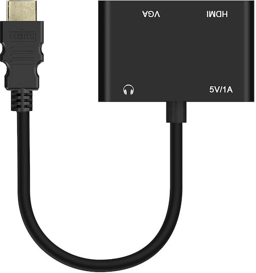 Avizar Male Hdmi To Female Vga Hdmi Adapters 3.5mm Audio Jack Black