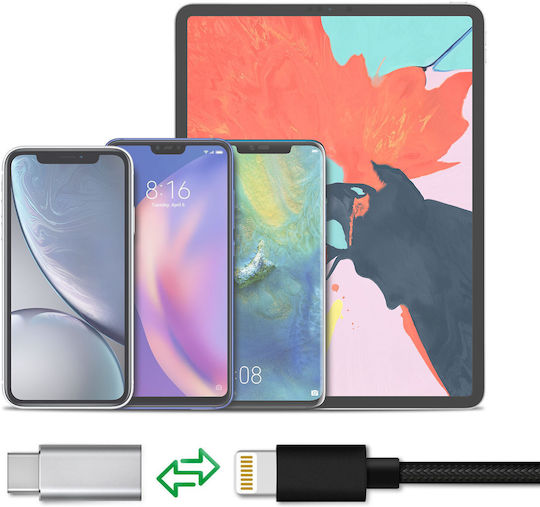 Adaptor Lightning Feminin USB C Încărcare Sincronizare Argintiu