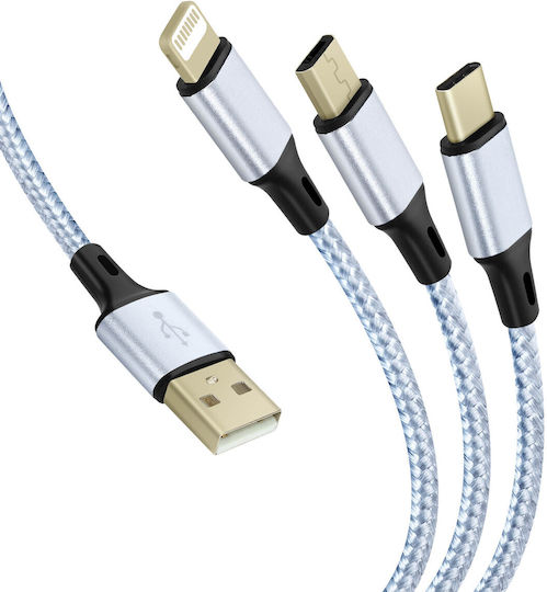 Avizar Braided Cablu USB la Lightning / Type-C / micro USB cu mai multe porturi Gri 2m (DATA-31-SL-A2MCL)