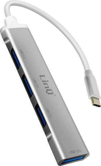 LinQ Hub 4 Θυρών USB 3.0 με σύνδεση USB-C Ασημί