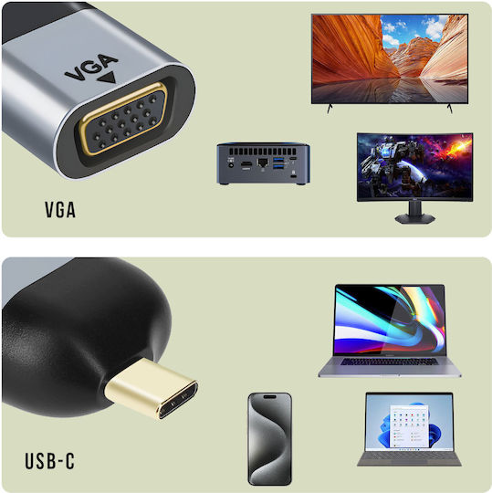 Avizar USB-C Männlich Zu USB-C Weiblich Gray 1Stück C2VGA