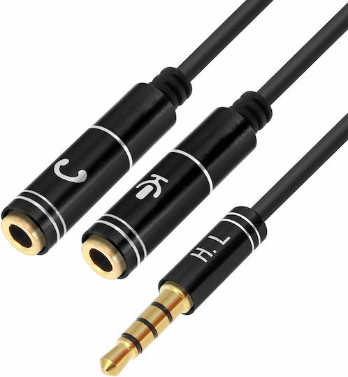 Avizar Convertor 3.5mm Masculin în 3.5mm 2x Femelă 1 Bucată HL091-BK