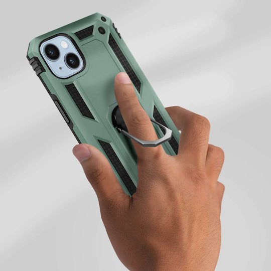 iPhone 14 Plus Case Hybrid Shockproof Video Stand Ring Green
