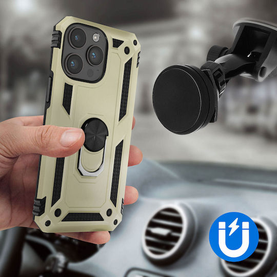 Case Iphone 15 Pro Max Hybrid Shockproof Magnetic Ring Stand Gold