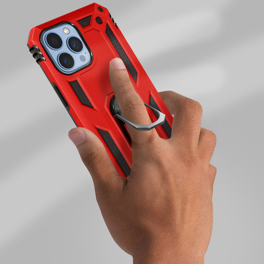 Case Iphone 13 Pro Max Anti-shock Bi-material Ring Video Holder Red