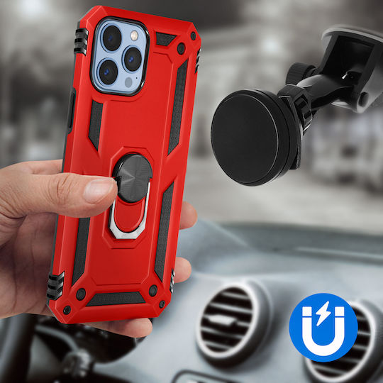 Case Iphone 13 Pro Max Anti-shock Bi-material Ring Video Holder Red