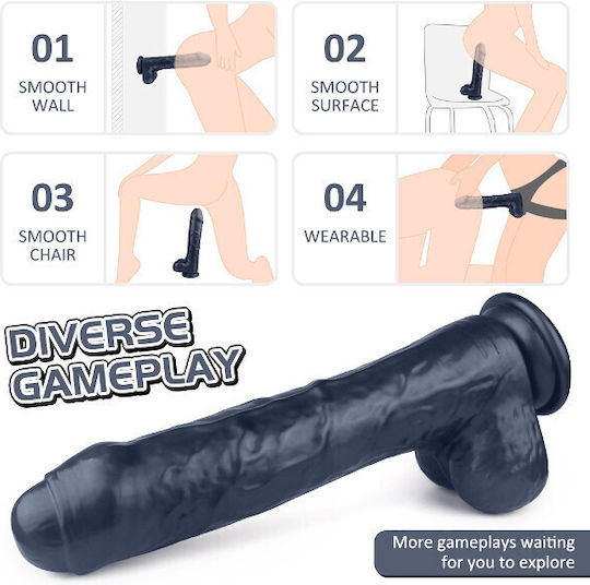 Passion Labs Ρεαλιστικό Dildo με Όρχεις και Βεντούζα Μαύρο 56cm