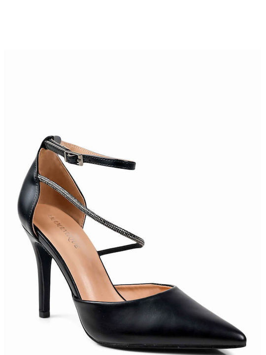 Ligglo Pointed Toe Black Heels with Strap